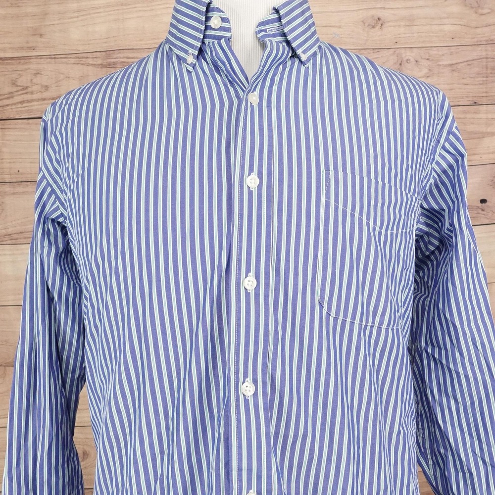 Club Room Dress Shirt Mens 17 34/35 Regular Fit Blue Stripe Cotton Long Sleeve